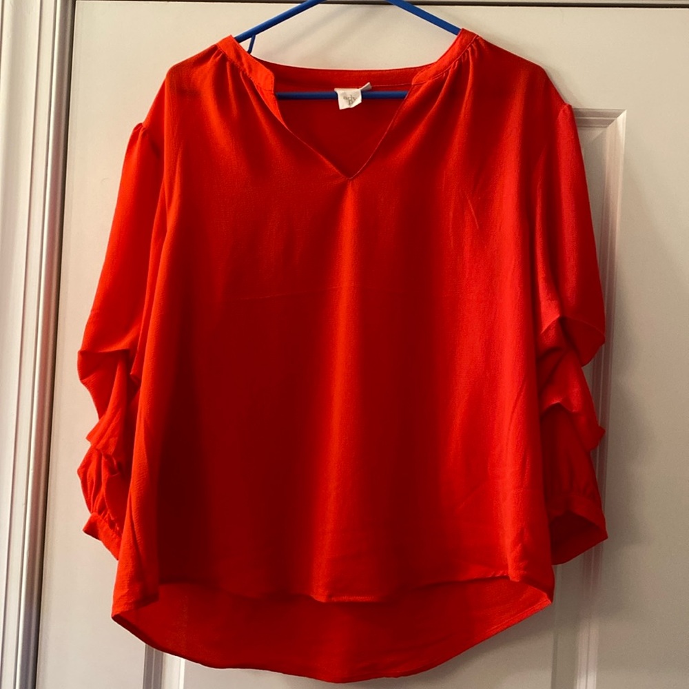 Ady P orange blouse ruffle sleeves